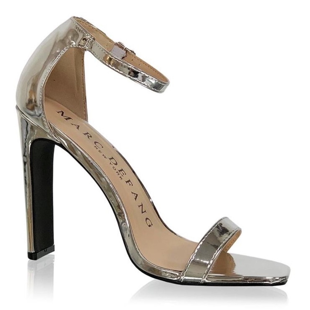 NIB Marc Defang Ana Silver Mirror strappy heel